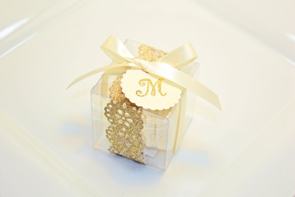 Gold box with macarons