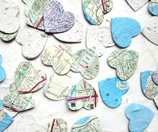 Map Paper Seed Hearts