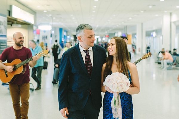 Unique wedding proposal in Athens airport