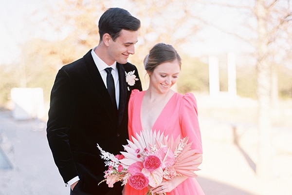 Modern styled shoot in coral and black tones
