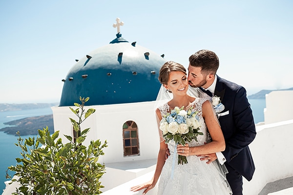 Romantic intimate blue and white wedding in Santorini | Gayle & Samuel