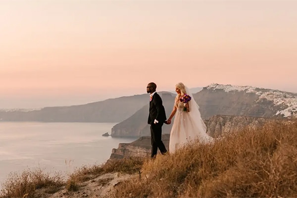 Destination wedding in Santorini with colorful hues