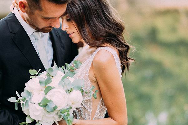 Romantic Greek wedding with white peonies and eucalyptus │ Irene & Christos