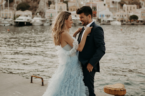 Light blue and orange wedding on the Greek island of Symi │ Kate & Themis