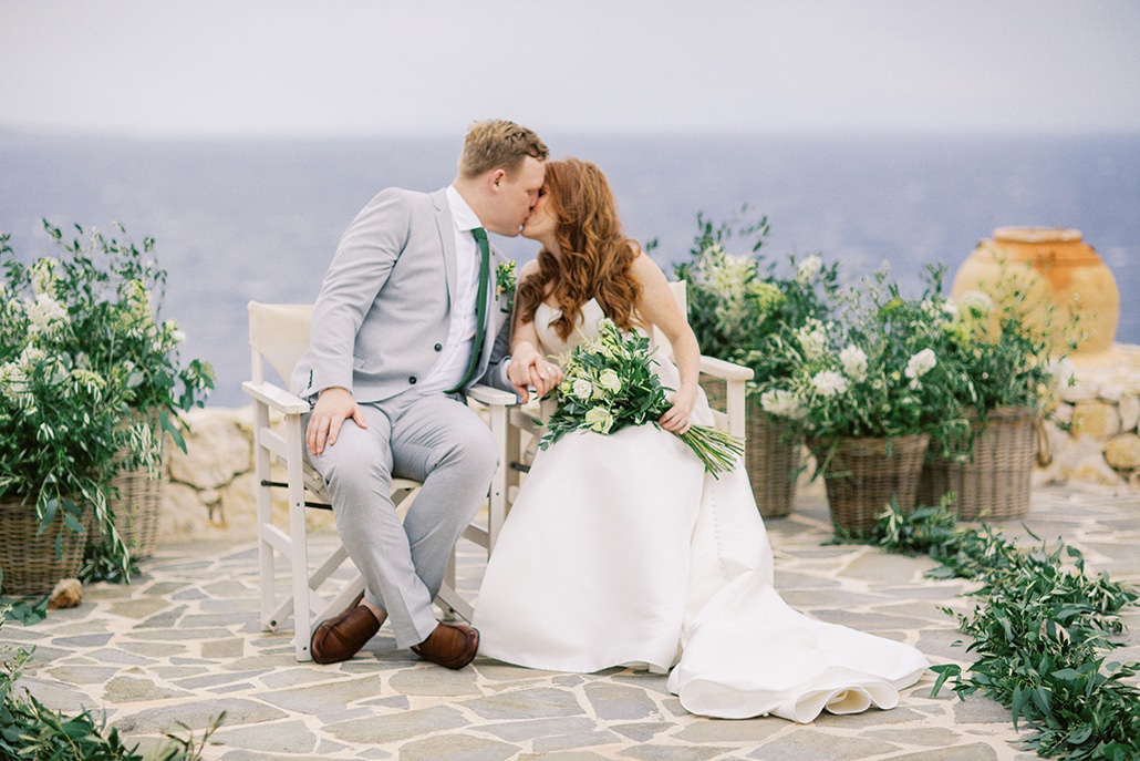 Intimate destination wedding in Zakynthos with white flowers | Leslie & Spencer