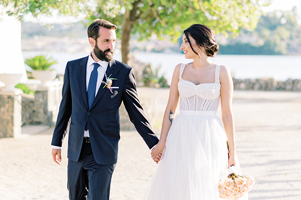 Romantic chic wedding in Corfu with peach and light blue blooms │ Elvina & Iason