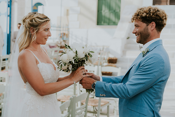 Beautiful wedding in Serifos with white florals and olive blooms │ Aurore & Gabriele